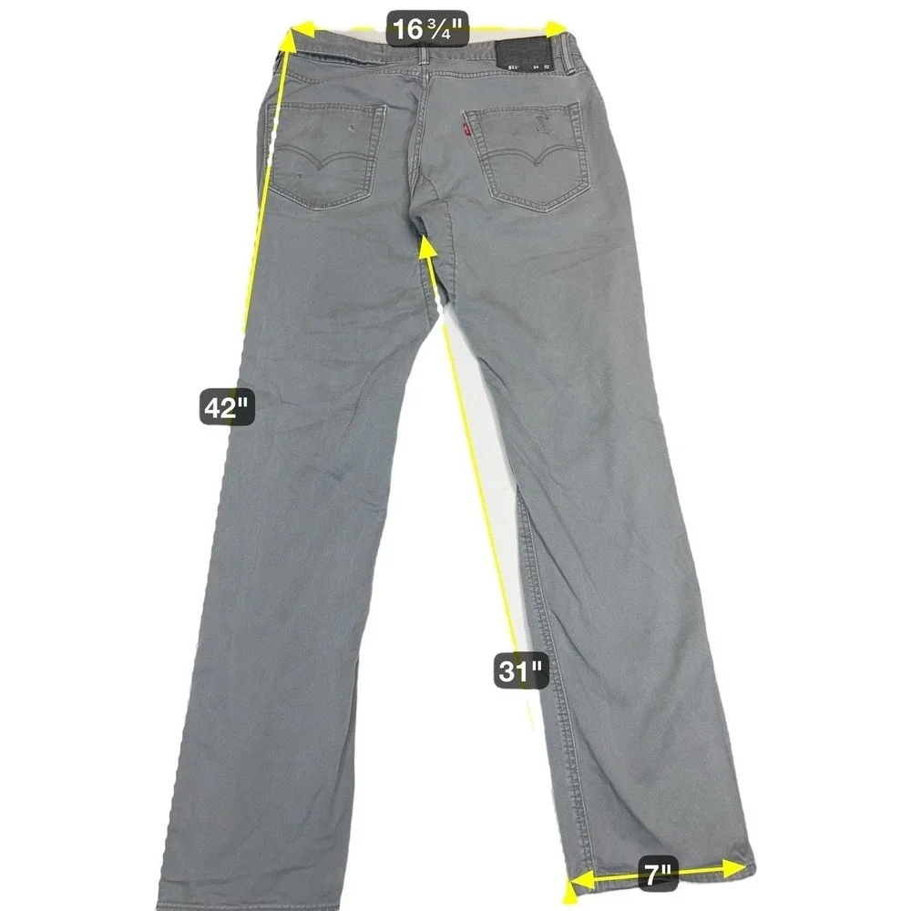 Levi's 511 Slim Fit Jeans Mens 34x32 Gray Stretch Distressed‎ Denim